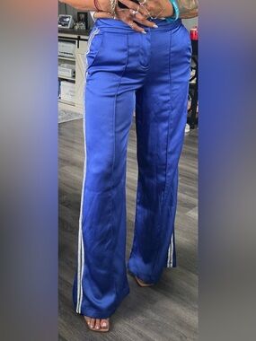 Royal Blue Wide-Leg Trousers with Side Stripe